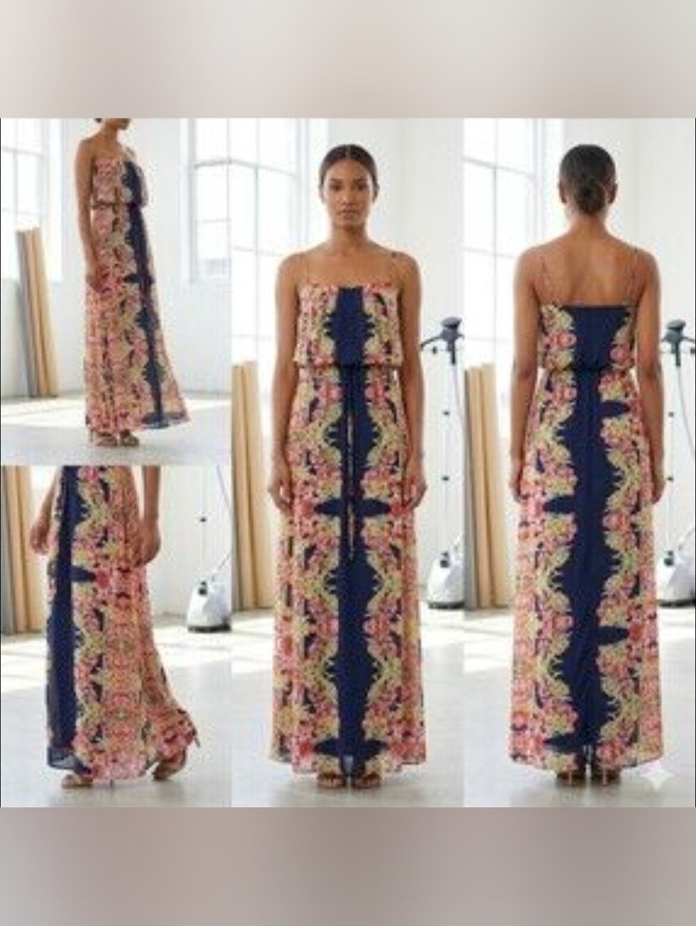 City Studio Navy Maxi Dress with Pink Floral Print